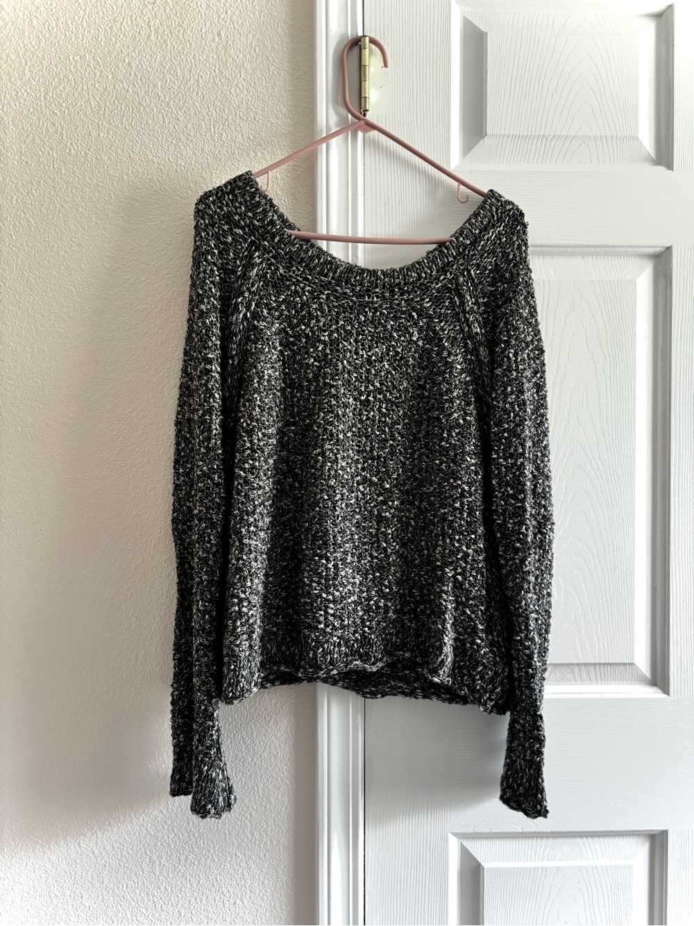 Free People Black & White Marble Knit Sweater M